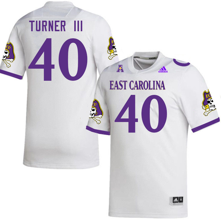 Men #40 Greg Turner III ECU Pirates College Football Jerseys Stitched-White